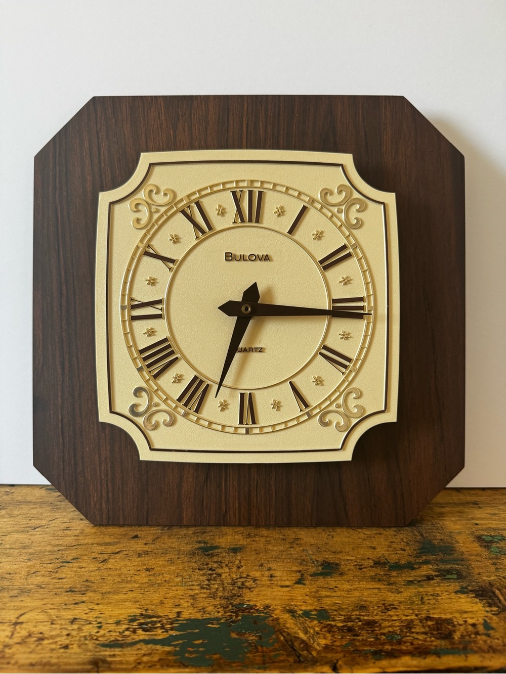 Bulova Gold-Tone Dial with Dark Wood Look Wall Clock